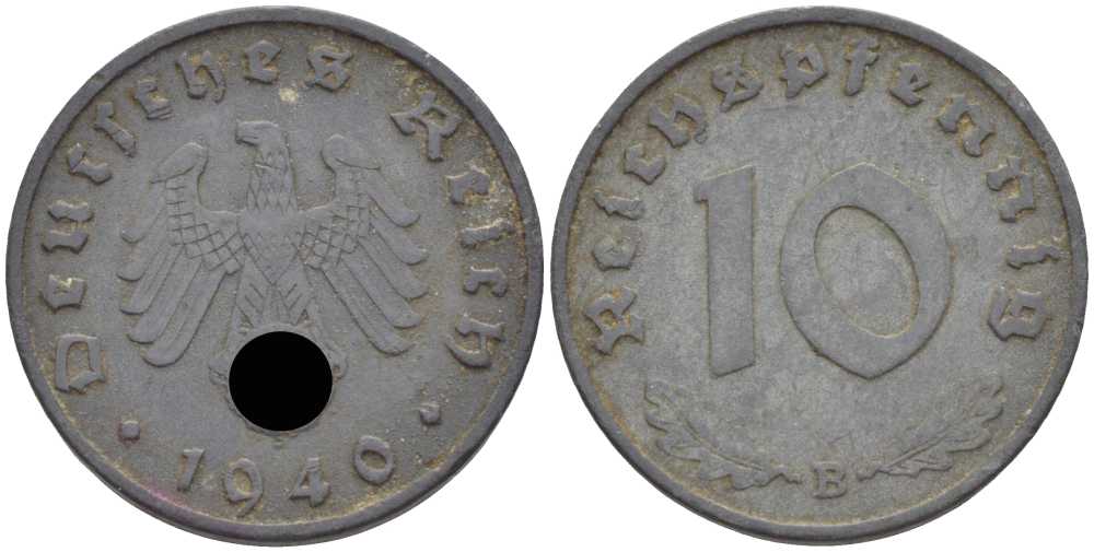 Германия 10 рейхспфеннигов 1940 B KM 101, J. 371 цинк 4401-513