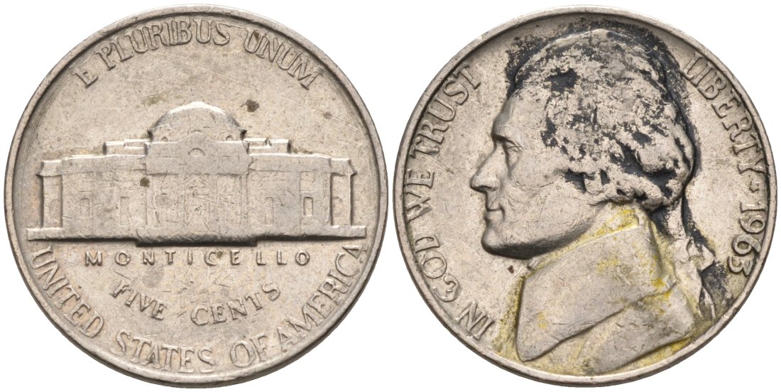 США 5 центов 1963 Джефферсон KM А192 медно-никель 92-1051