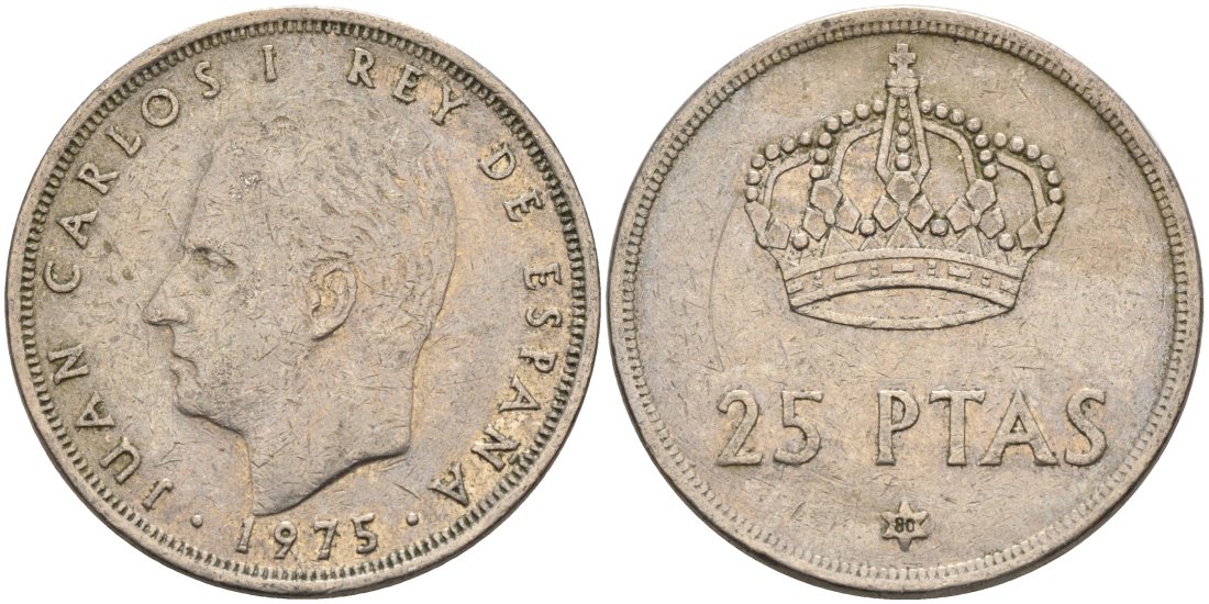 Испания 25 песет 1975 (80) Хуан Карлос I (1975-2014) KM 808 медно-никель 4572-1033