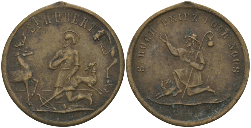 ФРАНЦИЯ ЖЕТОН ND СВЯТОЙ ХУБЕРТ, Я МОЛЮСЬ ЗА ВАС, ДИАМЕТР 20 ММ. латунь 99-531