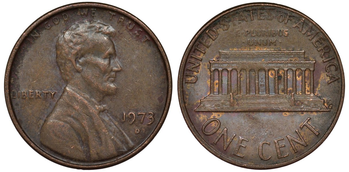 США 1 цент 1973 D, Линкольн KM 201 медь цинк 4122-241
