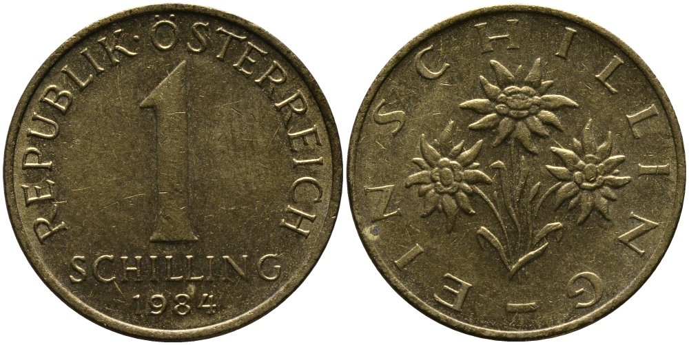Австрия 1 шиллинг 1984 KM 2886 алюминиевая бронза 33-457