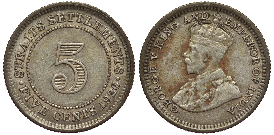 Стрейтс-Сетлментс 5 центов 1926 Георг V (1910-1936) КМ 36 серебро 53-544
