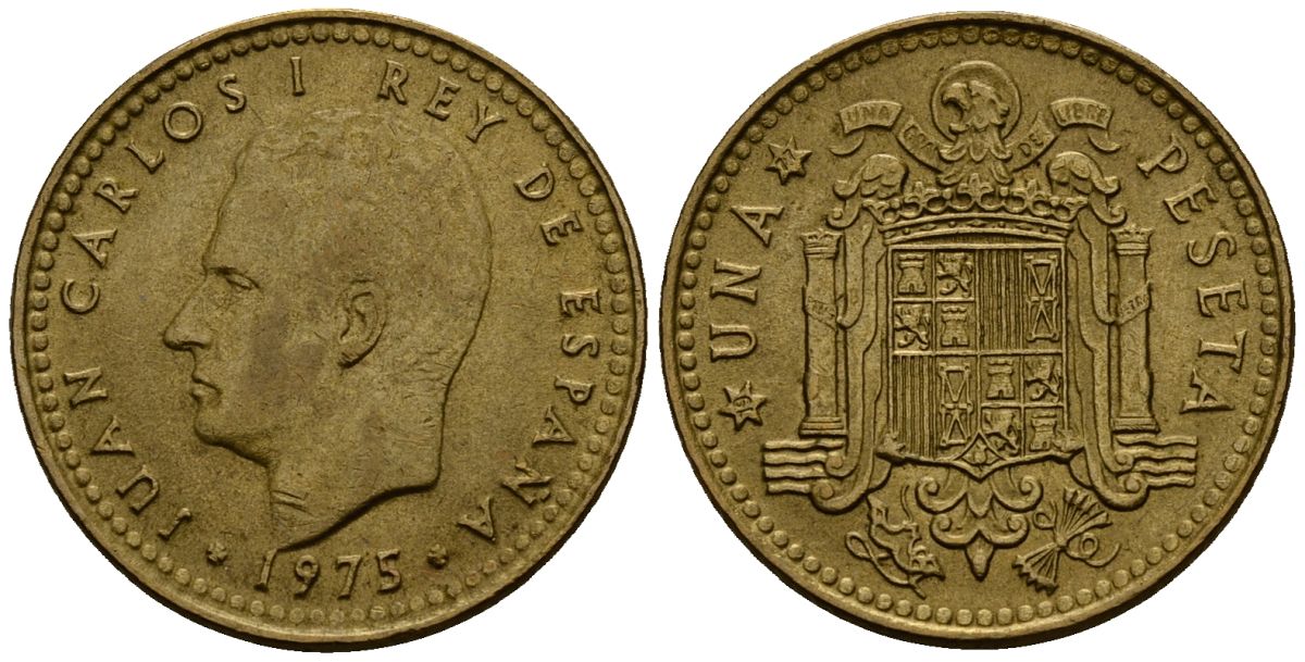 Испания 1 песета 1975 Хуан Карлос I (1975-2014) KM 806 алюминиевая бронза 4176-353