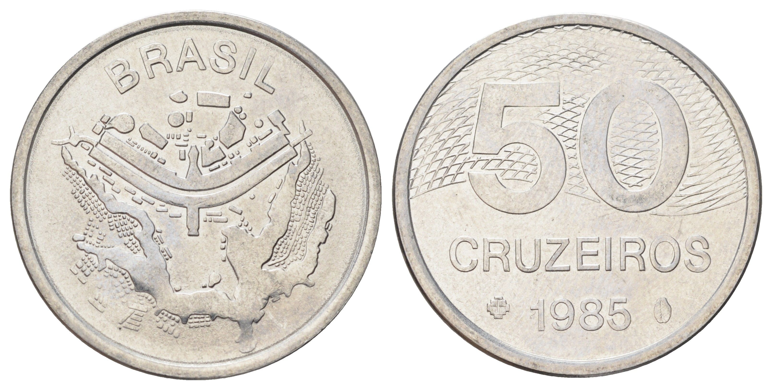 Бразилия 50 крузейро 1985 KM 594.2 нержавеющая сталь UNC 4646-1022