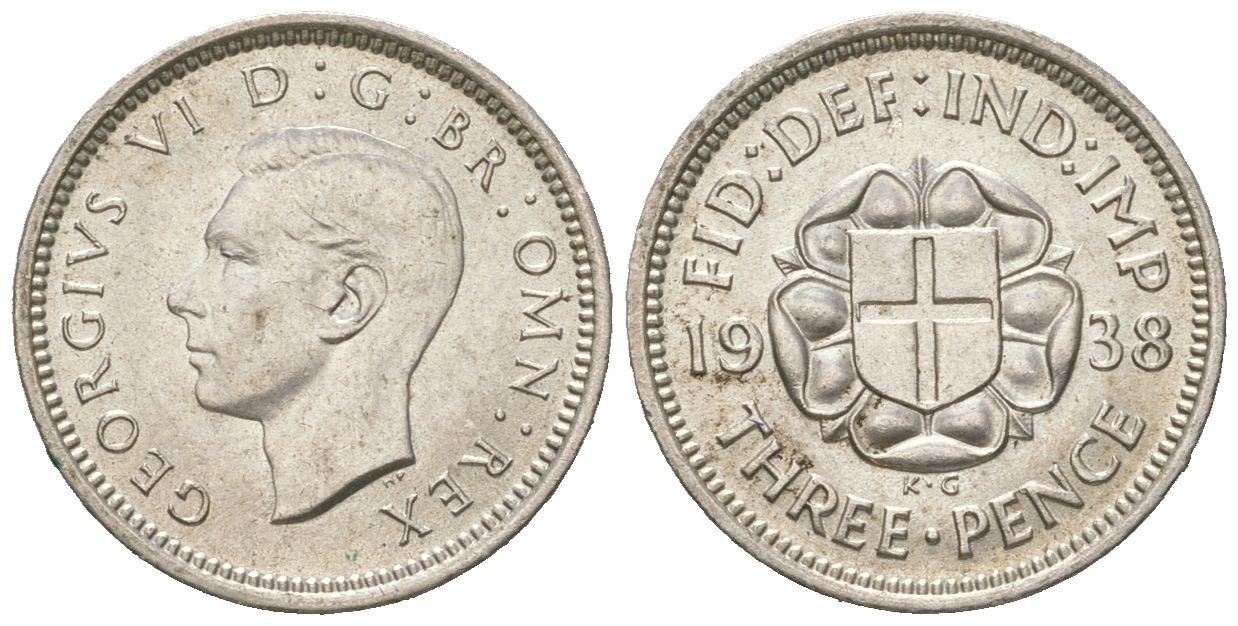 Великобритания 3 пенса 1938 Георг VI (1936-1952) KM 848, Spink 4085 серебро 4618-1025