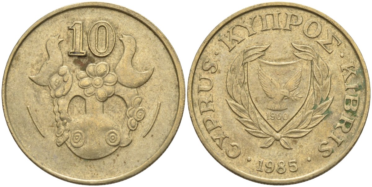 Кипр 10 центов 1985 KM 56.2 никель латунь 4141-1132