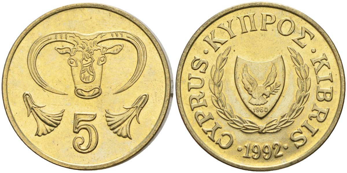 Кипр 5 центов 1992 KM 55.3 никель латунь 4141-1013