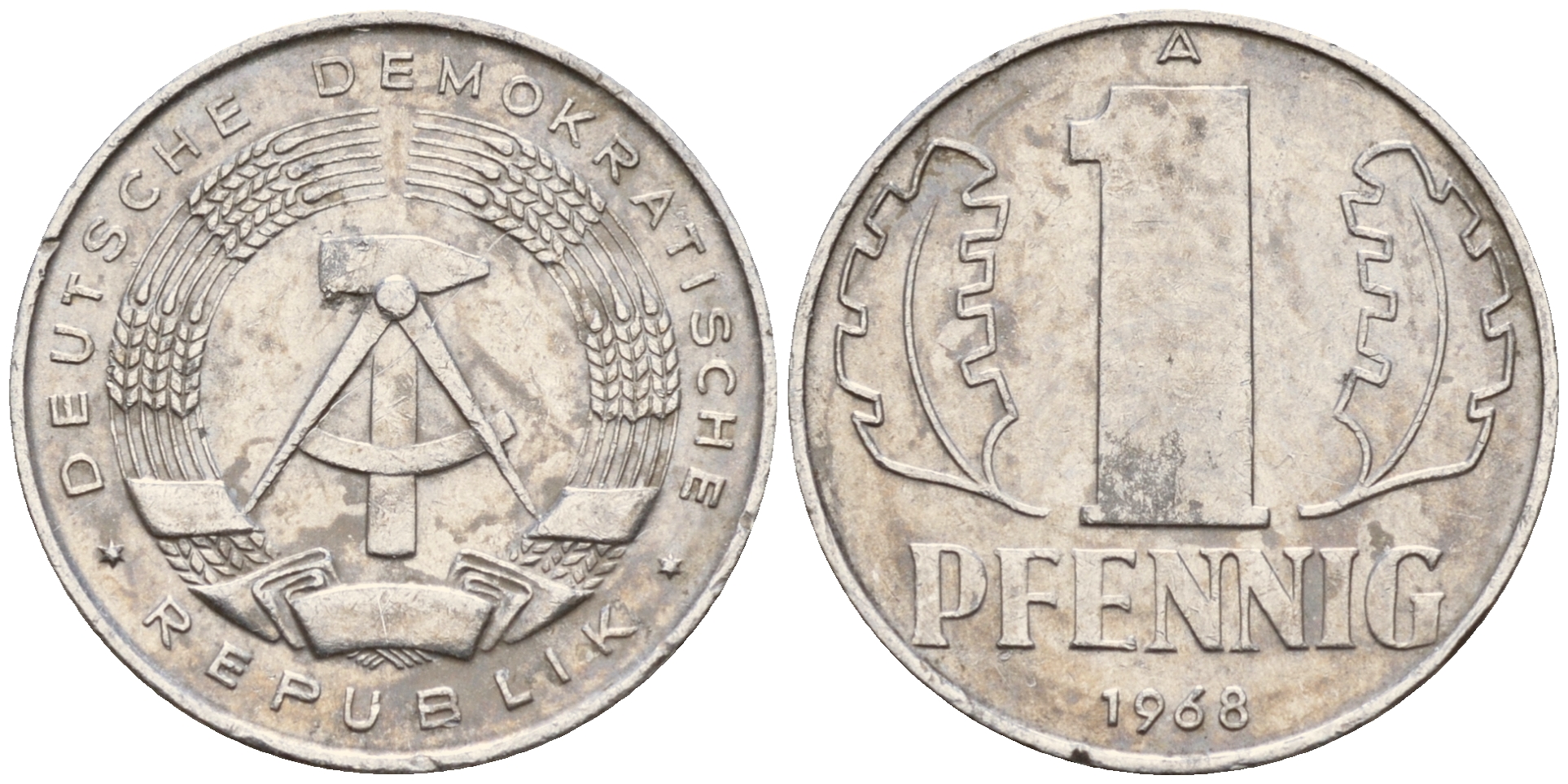 ГДР 1 пфенниг 1968 А  KM 8.1 алюминий 4115-129