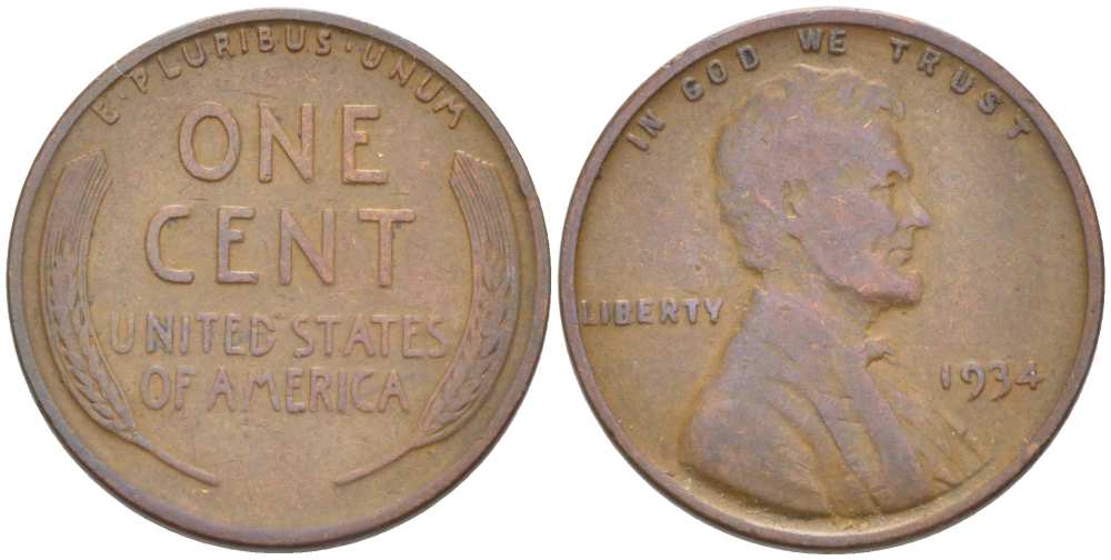 США 1 ЦЕНТ 1934 ЛИНКОЛЬН KM 132 бронза 3309-424