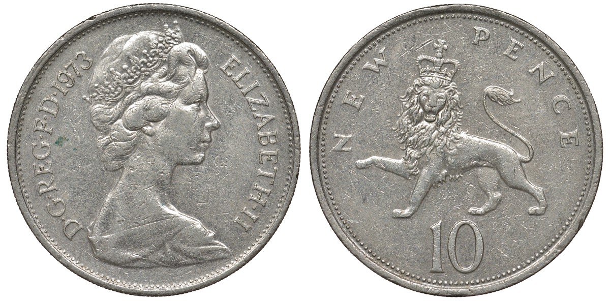 Великобритания 10 пенсов 1973 Елизавета II (1952-2022) KM 912, Spink 4231 (F1) медно-никель 4131-335