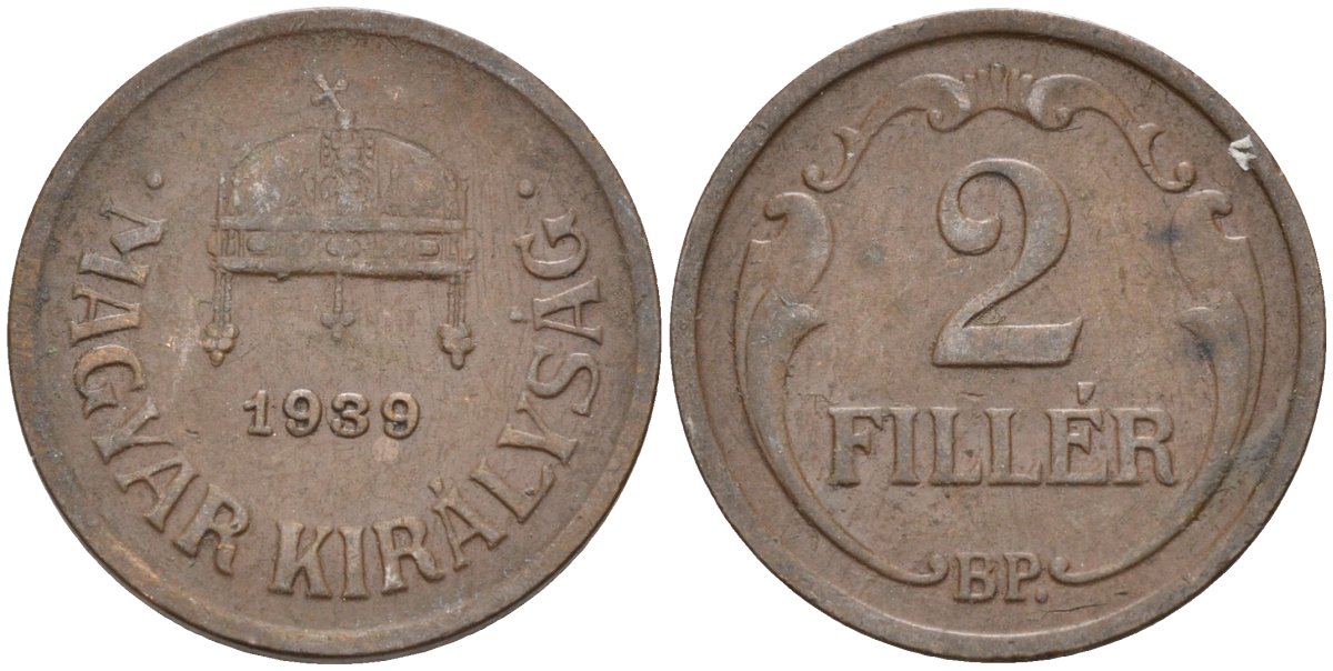 Венгрия 2 филлера 1939 BP KM 506 бронза 4115-1214