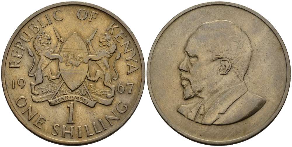Кения 1 шиллинг 1967 Джомо Кениата KM 5 медно-никель 4512-211