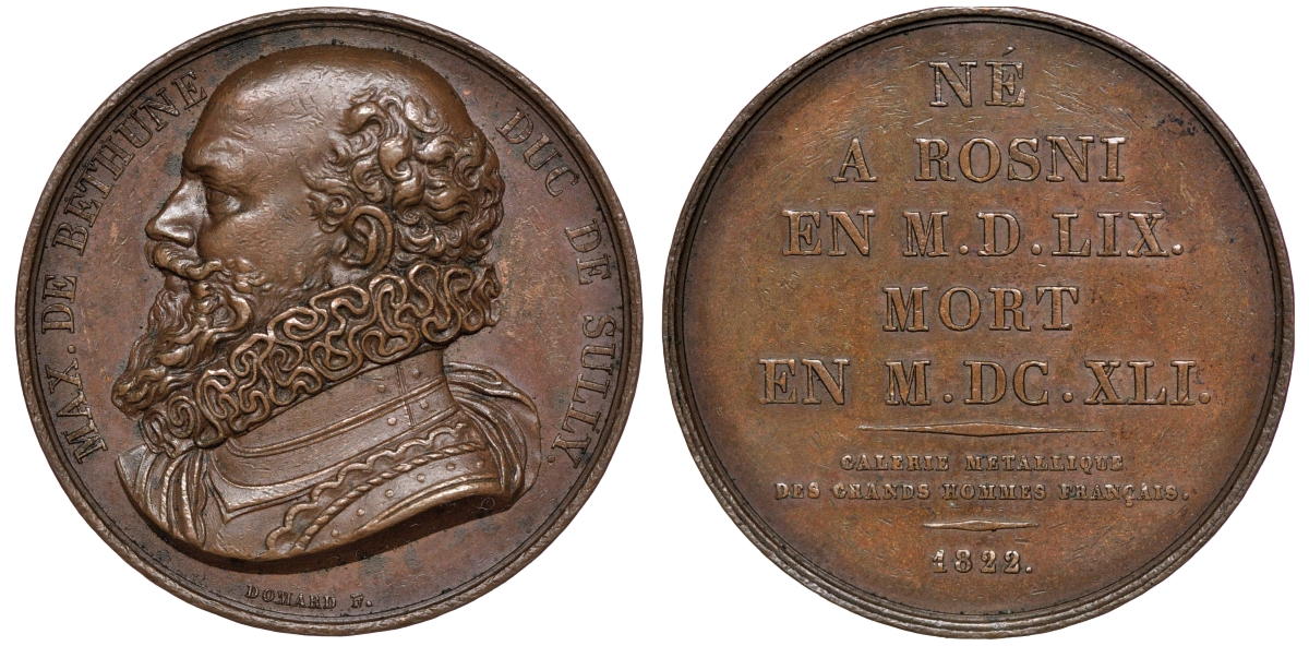 Франция медаль 1822 Максимильен де Бетюн Сюлли, глава правительства, 38,59 гр, 40,5 мм бронза 00-00