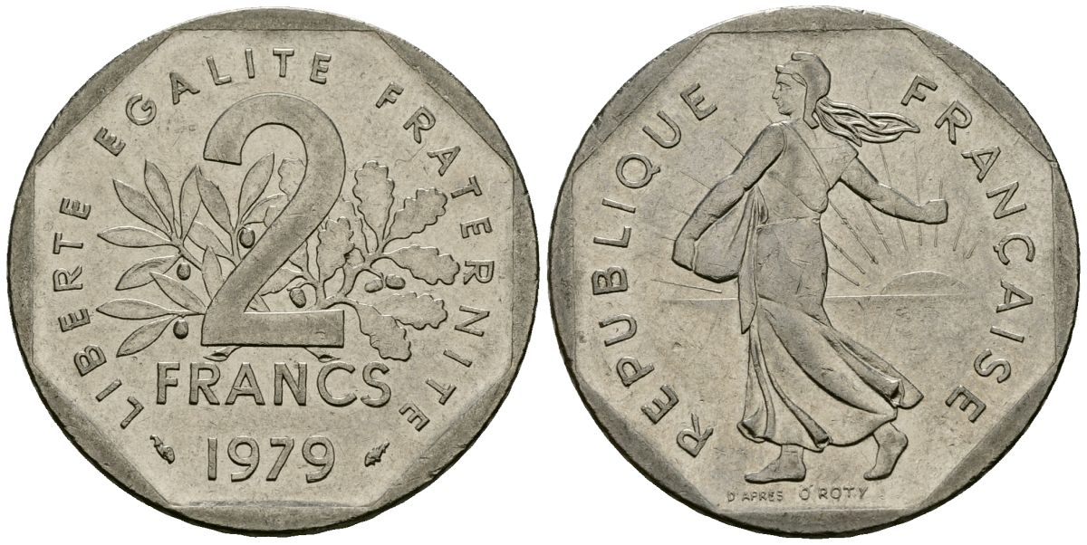 Франция 2 франка 1979 сеятель KM 942.1, Le Franc 272.3 никель 4120-1034