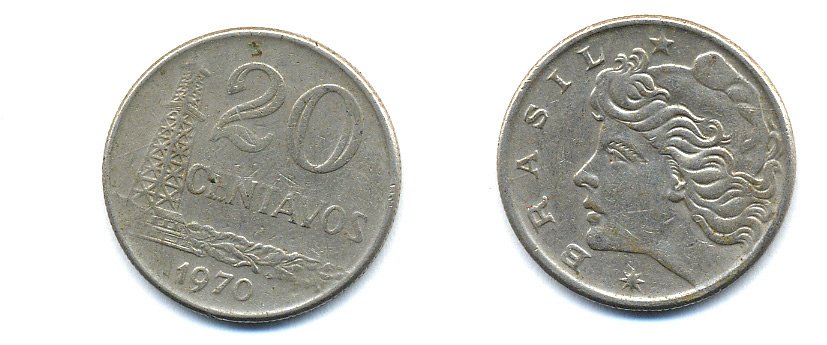 Бразилия 20 сентаво 1970 голова Свободы влево KM 579.2, Schon 84a медно-никель 51-4711