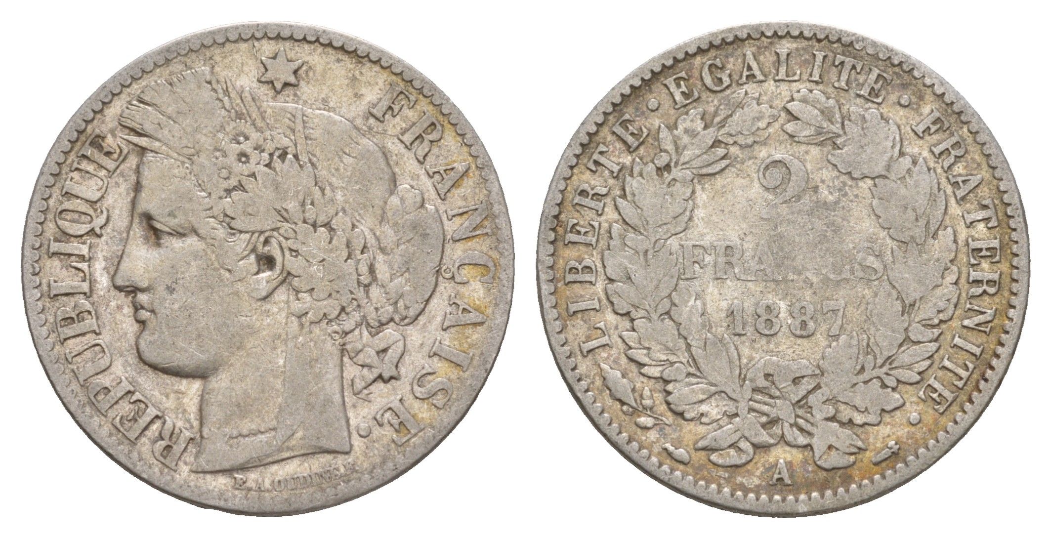 Франция 2 франка 1887 A KM 817 серебро 4656-215