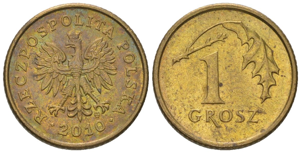 Польша 1 грош 2010 MW Y 276 марганец латунь aUNC 4617-1164