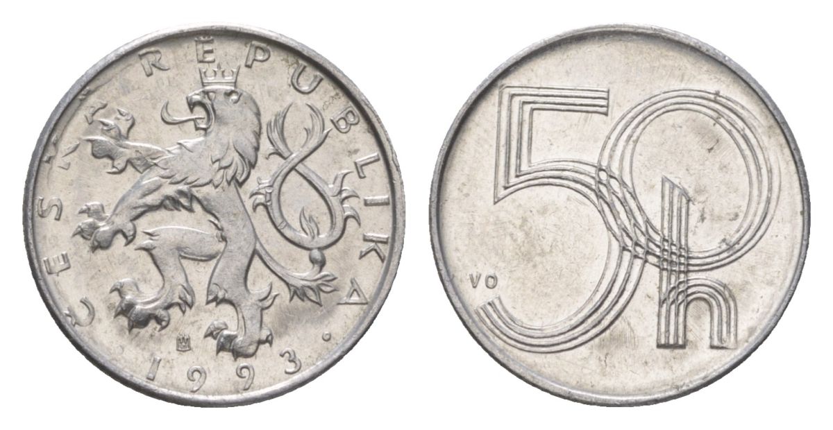 Чехия 50 геллеров 1993 KM 3 алюминий aUNC 4627-753