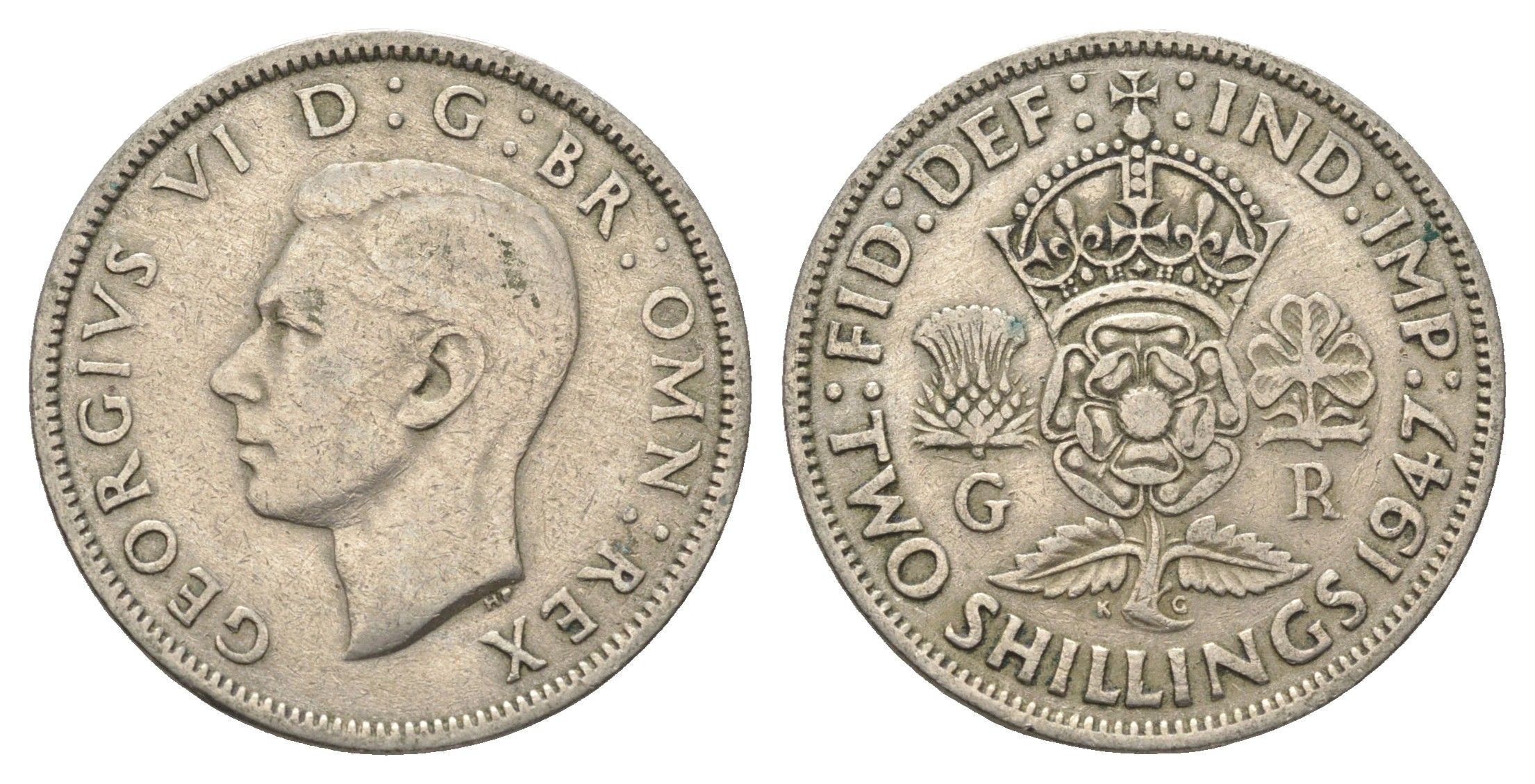 Великобритания 2 шиллинга (флорин) 1947 Георг VI (1936-1952) KM 865, Spink 4102 медно-никель 4663-241