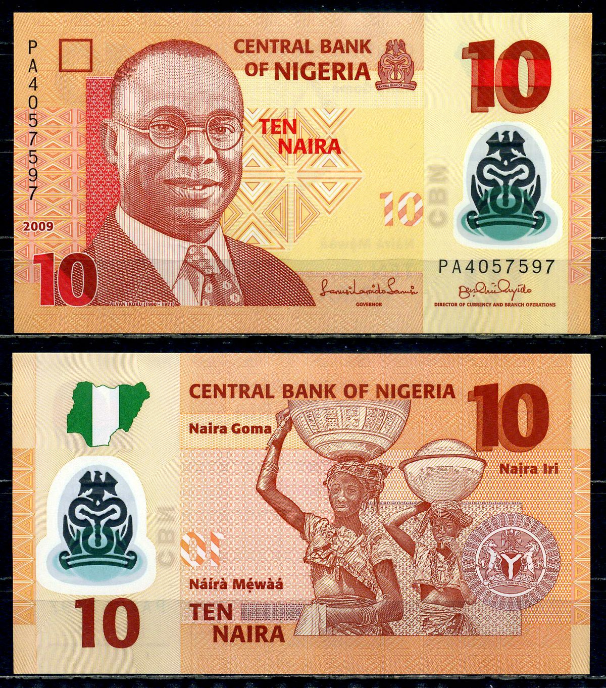 Нигерия 10 найра 2009 Pick 33 d пластик UNC (пресс) 6299-38-3-2