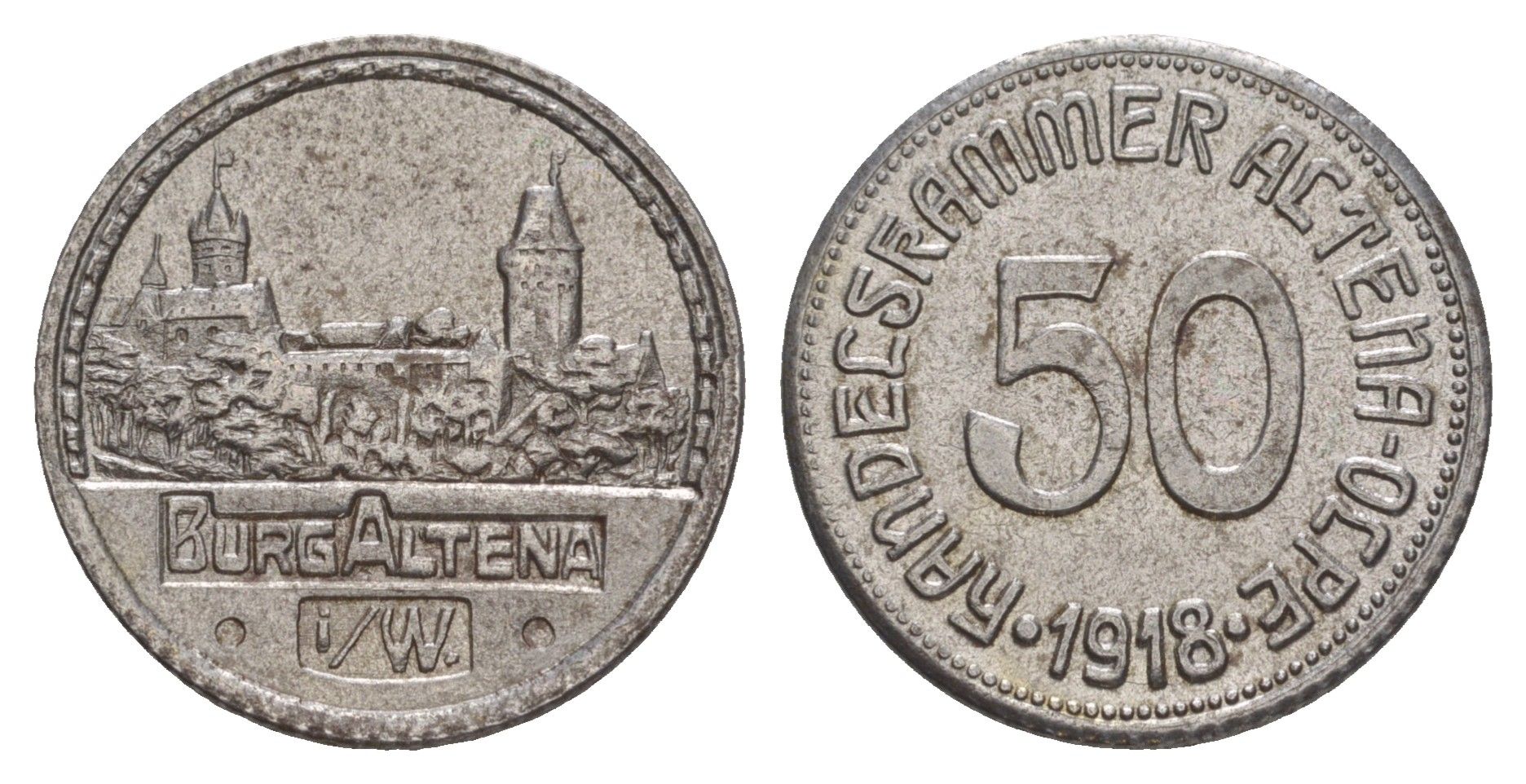 Альтена 50 пфеннигов 1918 Funck 12.2, Men05 320.3, Men18 454.3 железо 4637-1243