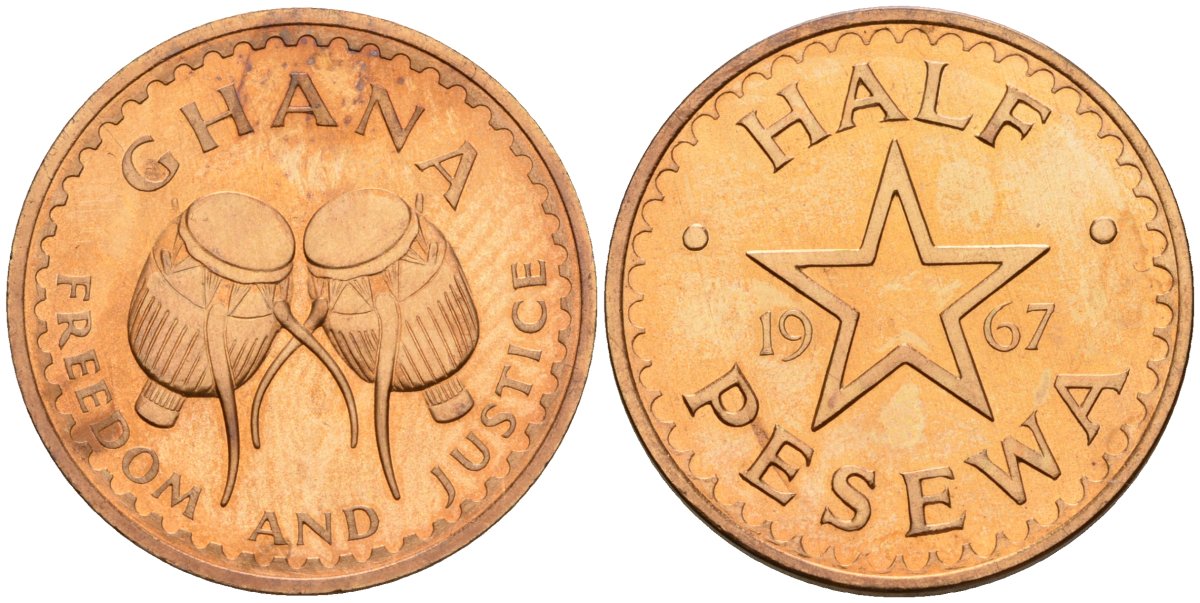Гана 1/2 песевы 1967 KM 12 бронза PROOF 3711-323