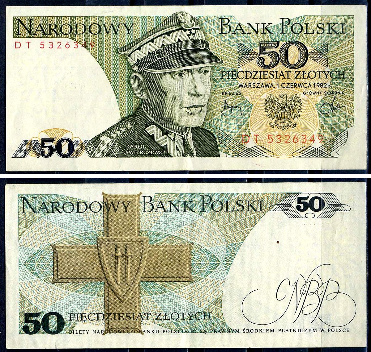 Польша 50 злотых 1982 Кароль Сверчевский, знак Грюнвальдского ордена Pick 142 b  бумага   2119-17-1-2