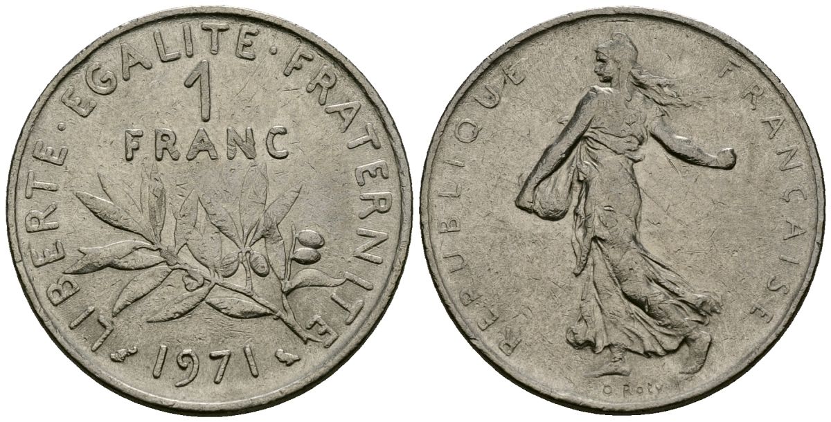 Франция 1 франк 1971 сеятель KM 925 никель 4135-831