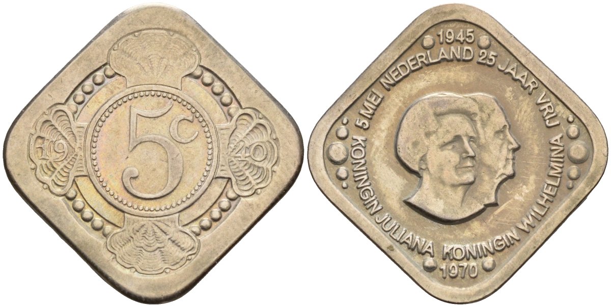 Нидерланды 5 центов 1970 25 лет освобождению Нидерландов от фашистских захватчиков X 8 медь цинк никель 4541-531