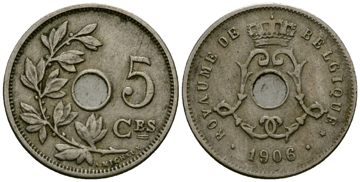 Бельгия 5 сантимов 1906 Belgique KM 54 медно-никель 4173-419