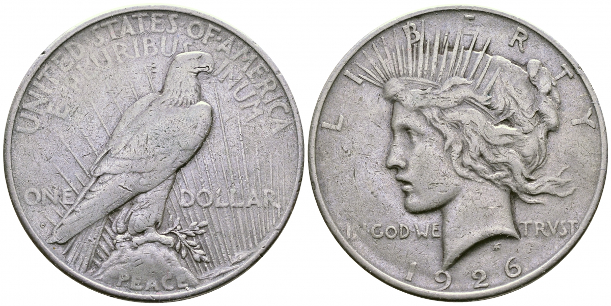 США 1 доллар 1926 D, доллар мира KM 150 серебро 00-1067-4-43