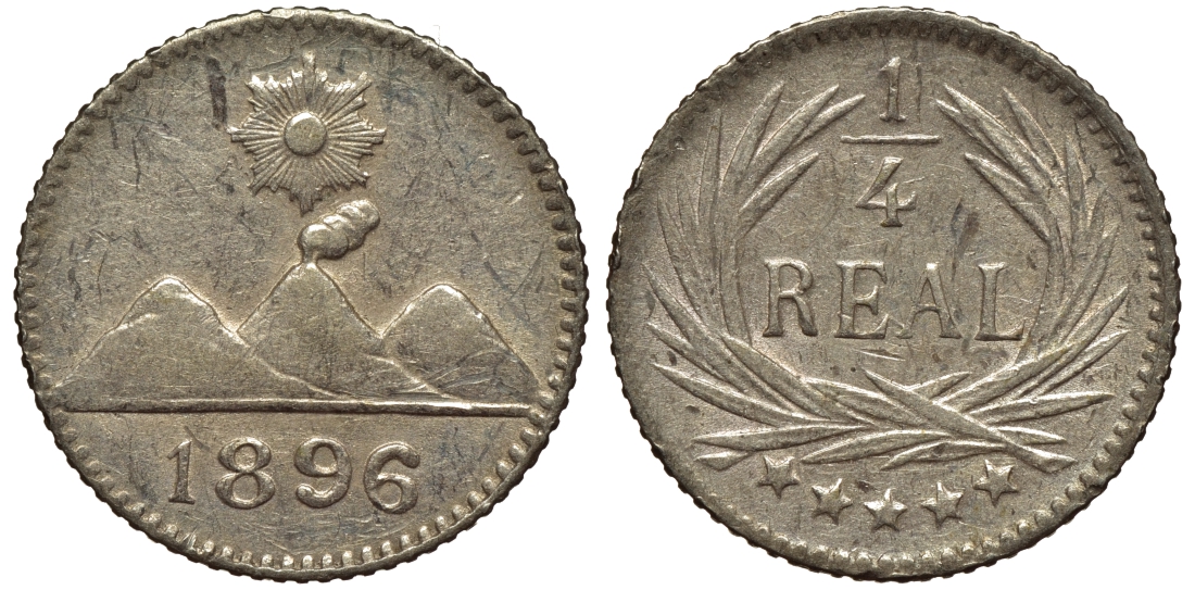 Гватемала 1/4 реала 1896 5 звезд, Испанское правление KM 162 серебро 116-466