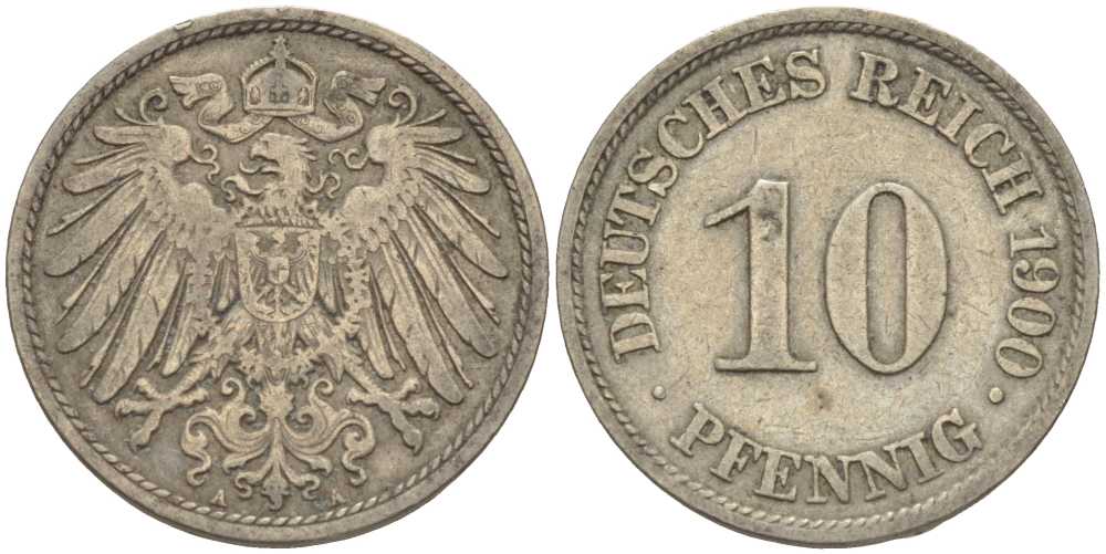 Германия 10 пфеннигов 1900 A KM 12, J. 13 медно-никель 4401-1146