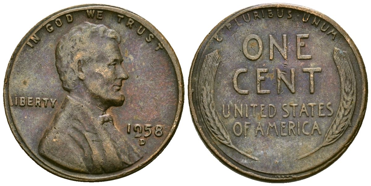 США 1 цент 1958 D, Линкольн KM A133 латунь 4136-118