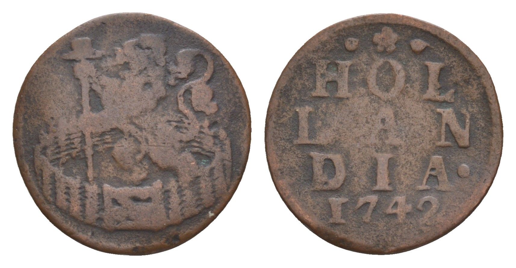 Нидерланды, Голландская Республика, Голландия 1 дуит 1742 KM 80 медь 4655-549