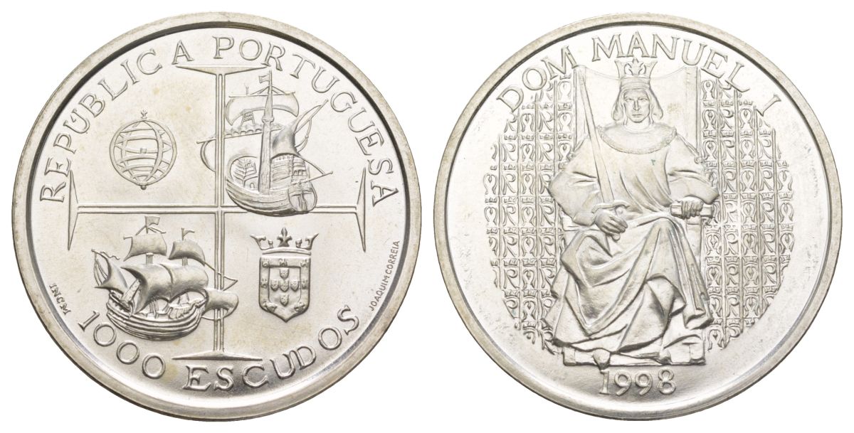 Португалия 1000 эскудо 1998 Король Мануэл I KM 713 серебро BU 1088-4-13