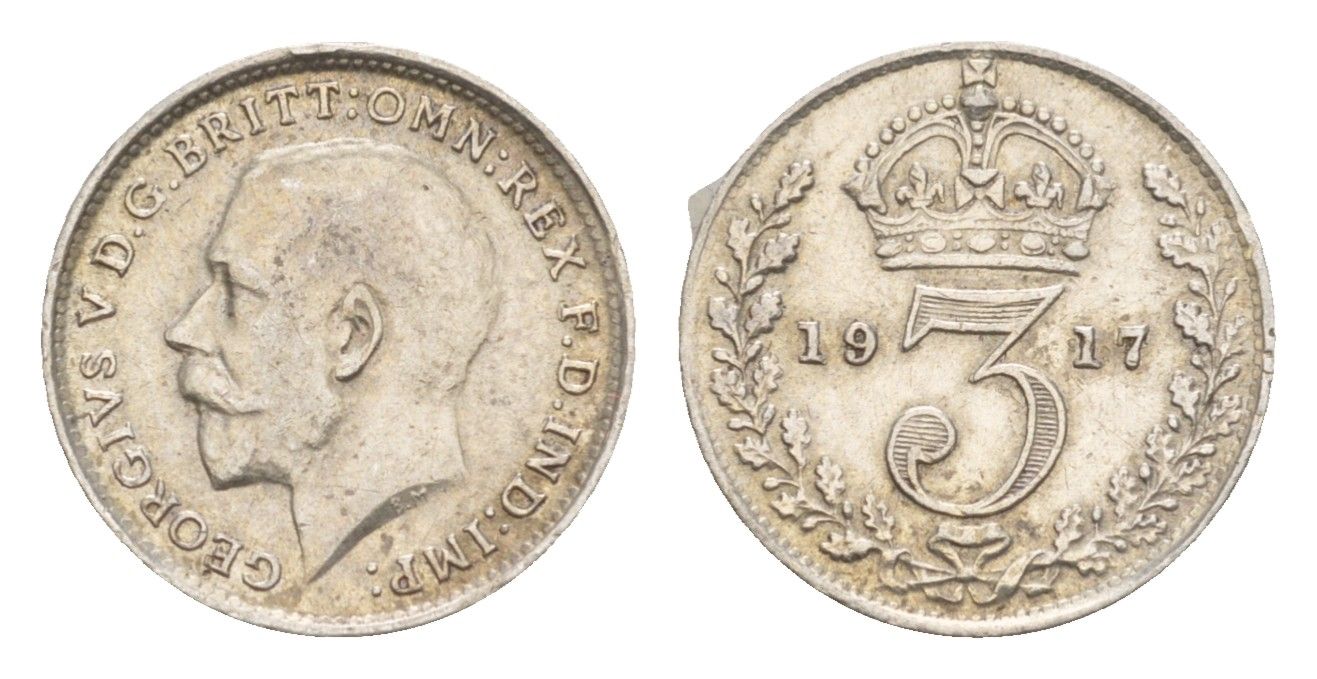 Великобритания 3 пенса 1917 Георг V (1910-1936) KM 813, Spink 4015 серебро 4658-756