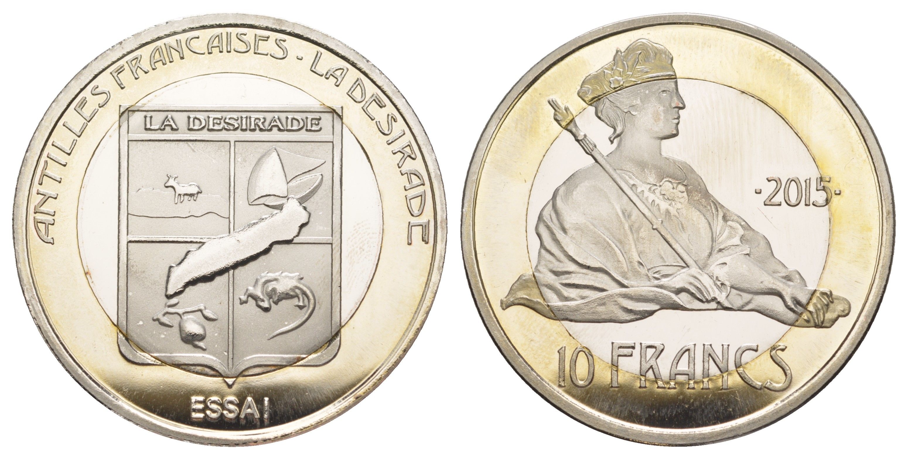 Французская Вест-Индия или Французские Антильские острова (Ла-Дезирад) 10 франков 2015 ESSAI (пробник) биметалл BU 1082-4-44