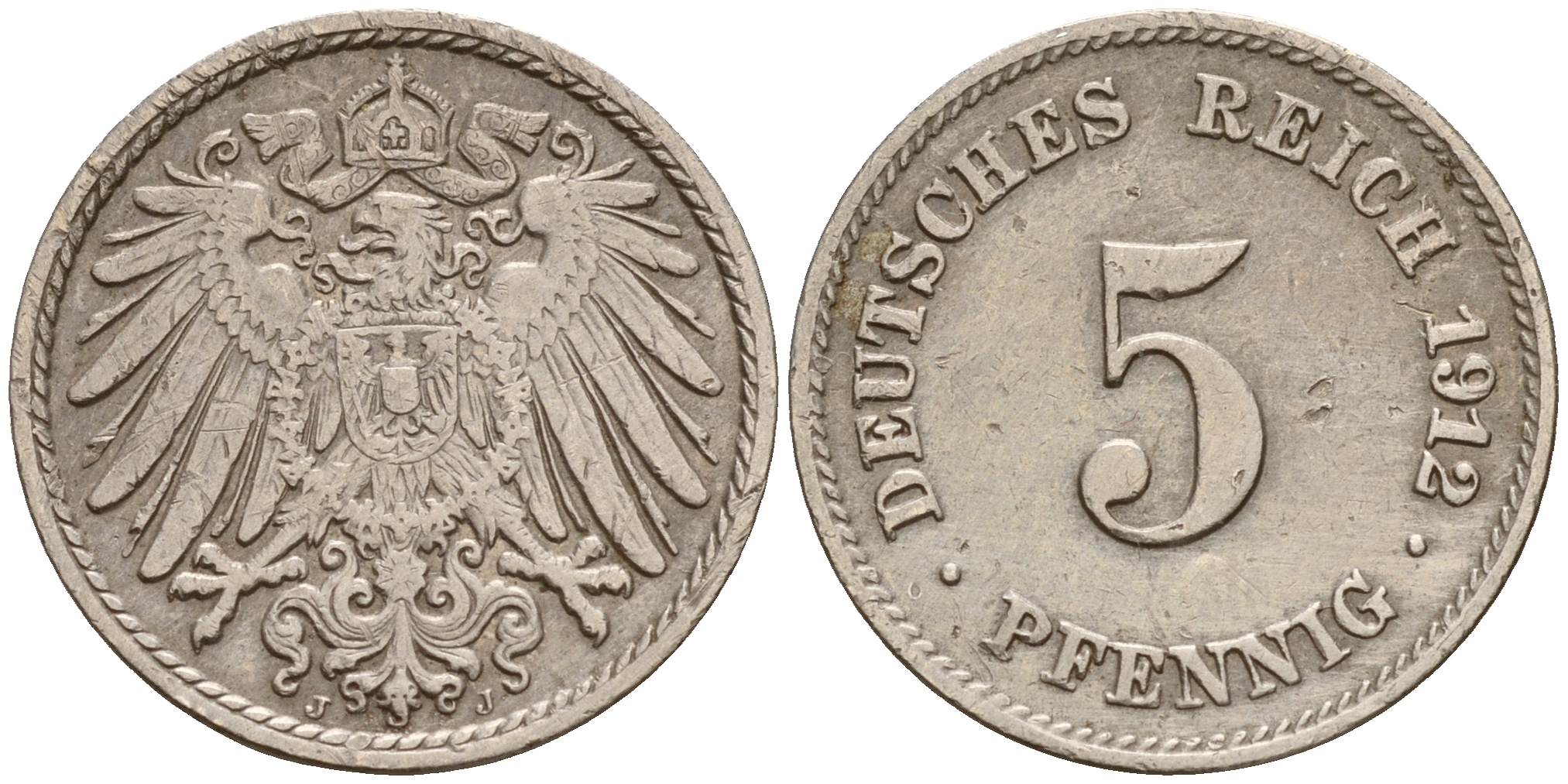 Германия 5 пфеннигов 1912 J J.12, KM 11 медно-никель    4598-1145