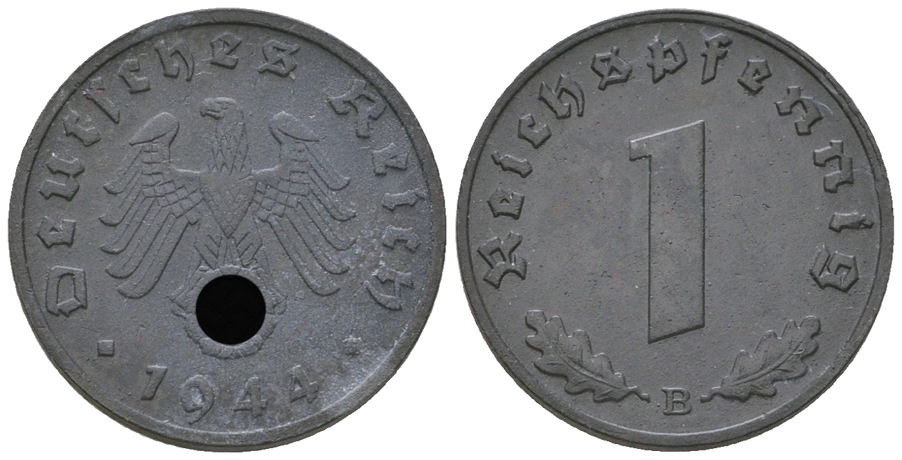Германия 1 рейхспфенниг 1944 B KM 97, J. 369 цинк    4668-1158