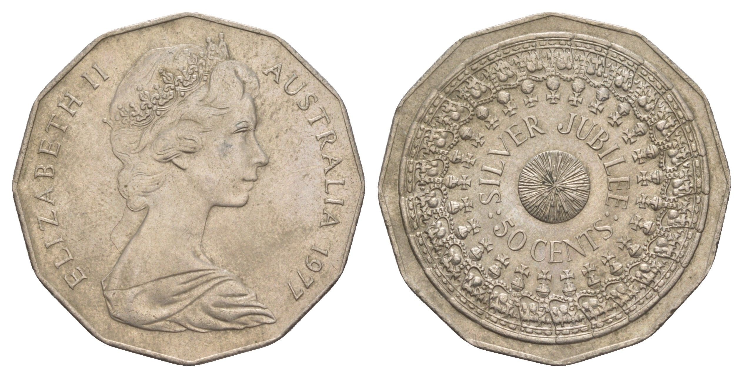 Австралия 50 центов 1977 25 лет правлению Королевы Елизаветы II KM 70 медно-никель 4653-1126