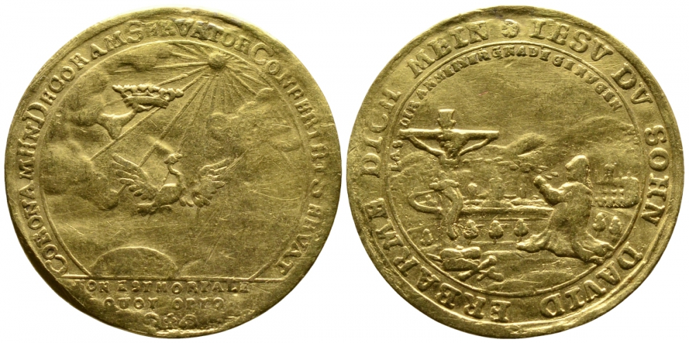 Саксен-Кобург-Заальфельд 1 дукат ND (1745) Кристиан Эрнст (1729-1745), на смерть герцога, 3,32 г золото 00-809-74