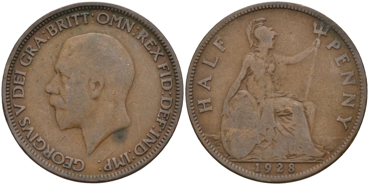 Великобритания 1/2 пенни 1928 Георг V (1910-1936) KM 837 Spink 4058 бронза 4143-714