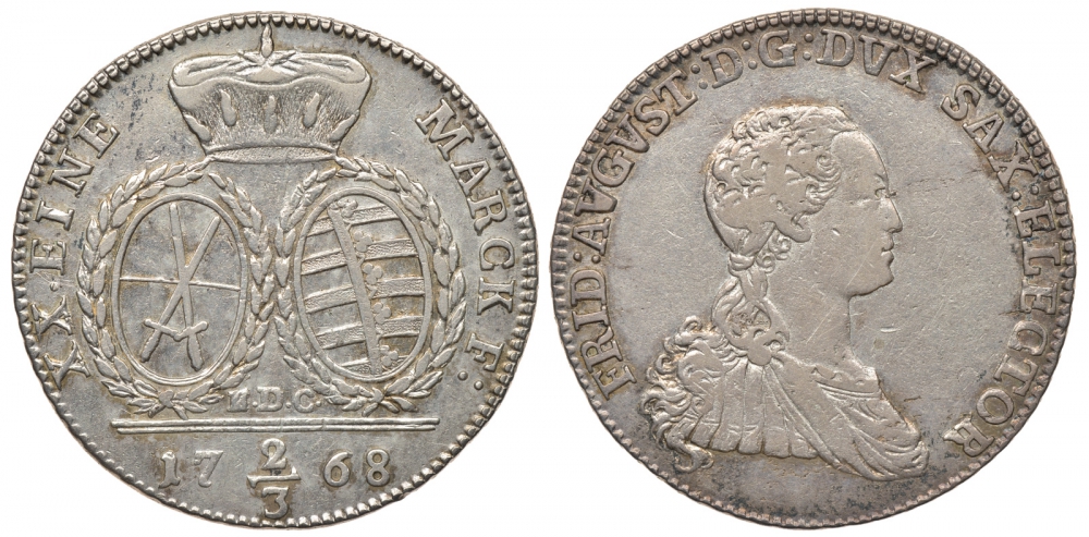 САКСОНИЯ 2/3 ТАЛЕРА 1768 EDC, ФРИДРИХ АВГУСТ III (1763-1806) KM 981 (C117) серебро 000-000