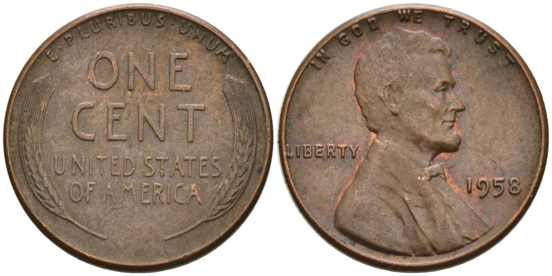 США 1 цент 1958 Линкольн KM А132 медь цинк 4564-314