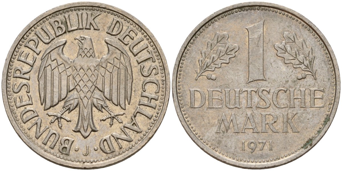 ФРГ 1 марка 1971 J KM 110, J. 385 медно-никель 4159-1123