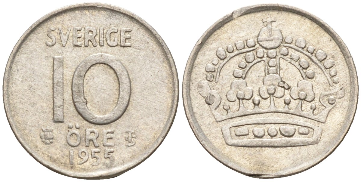 Швеция 10 эре 1955 Густав VI Адольф (1950-1973) KM 823 серебро 4147-914