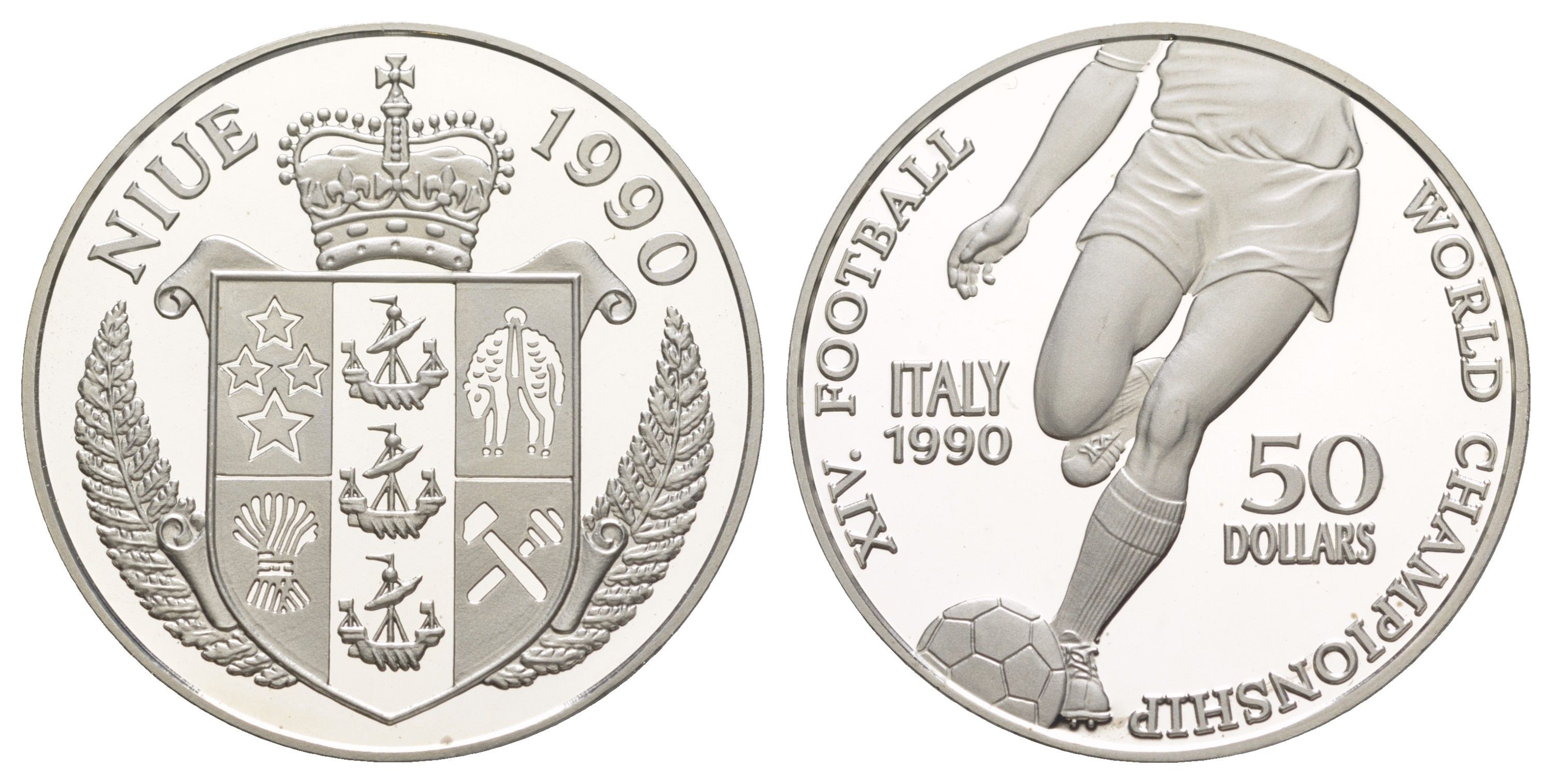 Ниуэ 50 долларов 1990 Чемпионат мира по футболу 1990, Футболист KM 47 серебро PROOF 11-078-24