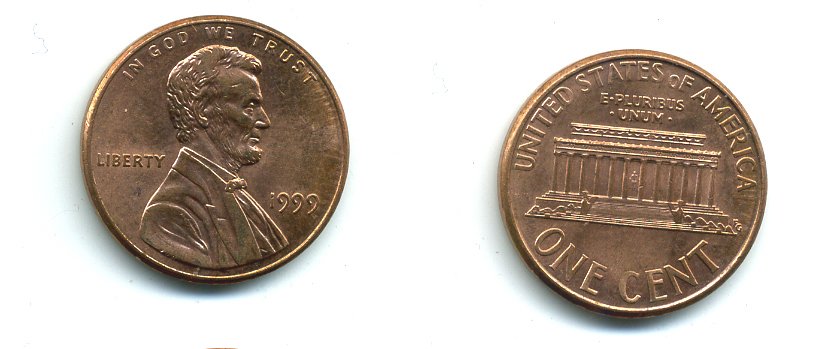 США 1 цент 1999 Авраам Линкольн KM 201b цинк плакированный медью UNC 4364-315